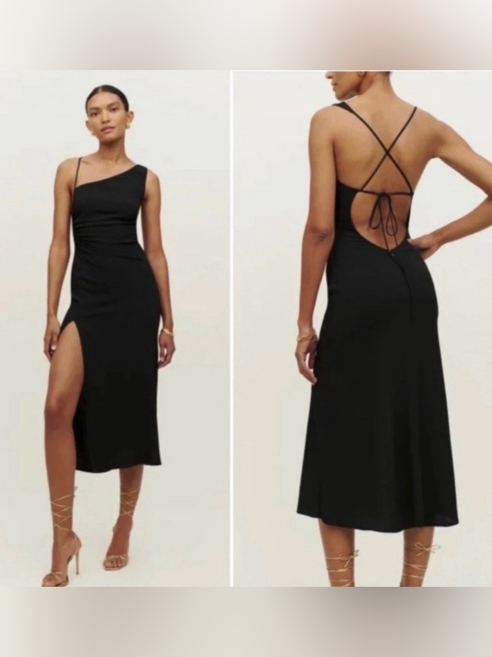 Reformation Black Midi Dress One Shoulder w/ Slit